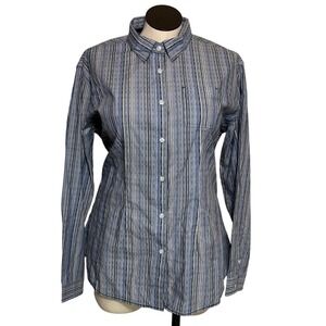 NWT Panhandle Rough Stock Womens‎ XXL Blue Striped 100% Cotton Button Up Shirt
